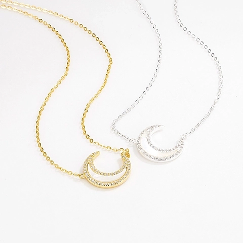 Collar de Pendiente de Luna de Plata de Ley 925 para Mujer Romántica Madreperla Incrustada Diamante de Imitación Joyería