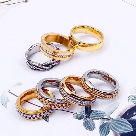 Stainless Steel Ring Twisted Braided Band Micro Set Zircon Bead Chain Bicolor Vintage Jewelry For Men Women