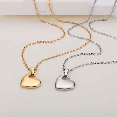 Collier Pendentif Cœur En Acier Inoxydable Chaîne De Clavicule Polie Simple Bijoux Pour Femmes Filles Style Mode