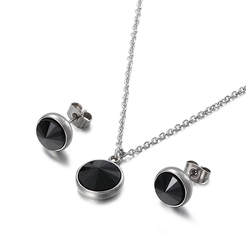 Set Di Gioielli Con Collana E Orecchini In Acciaio Inossidabile Zircone Rotondo Gemma Sfaccettata Elegante Per Donne