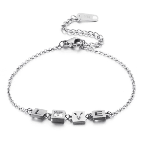 Bracciale Da Donna Minimalista In Acciaio Inossidabile Con Cubi Di Lettere LOVE Gioiello Regolabile In Zircone Regalo Elegante