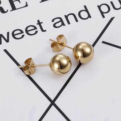 Round Ball Stud Earrings Titanium Steel High Polished Mirror Finish Minimalist Geometric Ear Jewelry For Women