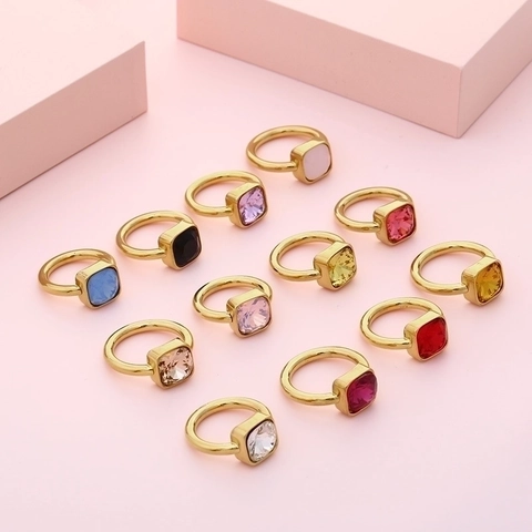 Anello Alla Moda Con Zircone Taglio Quadrato Placcato Oro Acciaio Inossidabile Gioielli Minimalisti Per Donna Anello Con Gemma Colorata