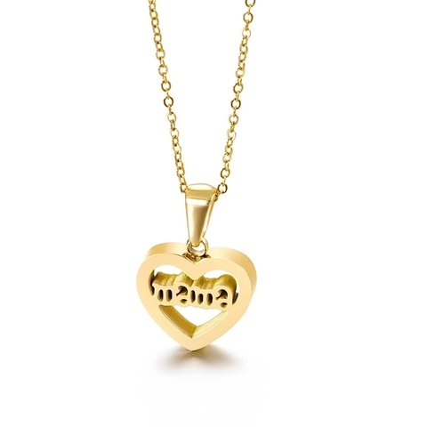 Stainless Steel Heart Pendant Necklace Hollow Mama Letter Jewelry For Women Mother Day Gift