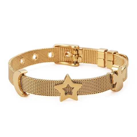 Bracelet En Maille D Acier Inoxydable Réglable Style Bracelet Montre Avec Breloques Étoile Lune Ange Pour Femme Bijoux Tendance