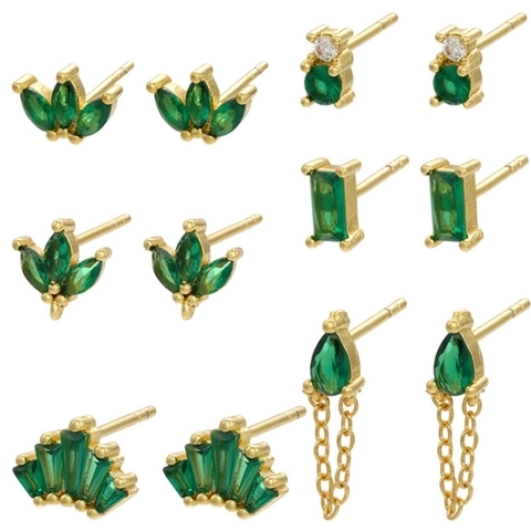 Geometrische Grüne Zirkonia Quaste Ohrringe Für Damen Gold Vergoldet Kupfer Mikro Eingelegt Ohrstecker Mit 925 Sterlingsilber Stift