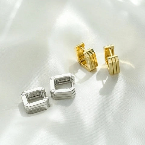 Quadratische Creolen Kupfer 18K Vergoldet Gerippt Geometrisch Minimalistisch Modeschmuck Damen