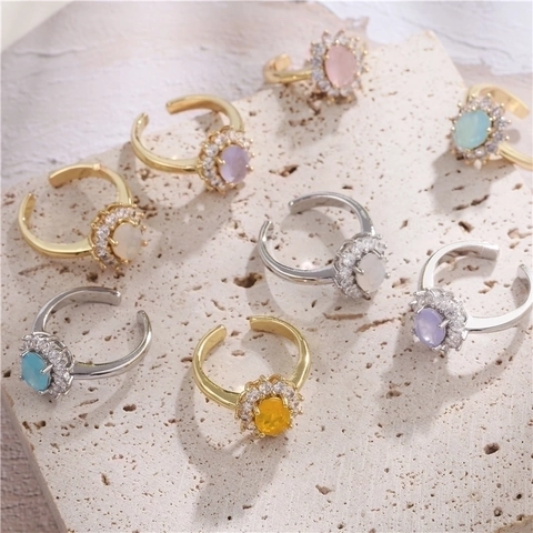 Fashion Oval Halo Ring Copper Micro Pave Zirconia Adjustable Open Finger Jewelry Candy Color For Women
