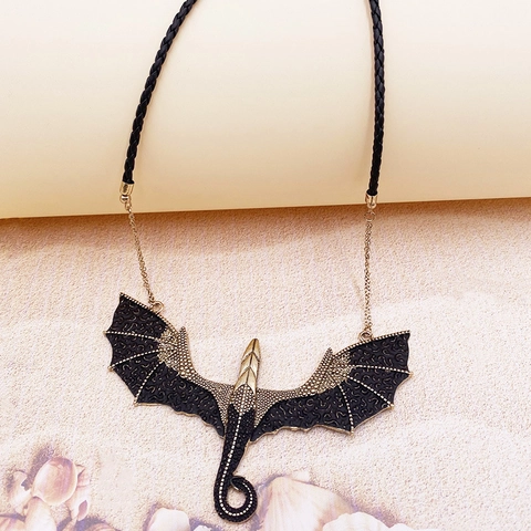 Gothic Dragon Pendant Necklace Alloy And PU Leather Cord Vintage Pterosaur Wing Bat Halloween Punk Rock For Men Women