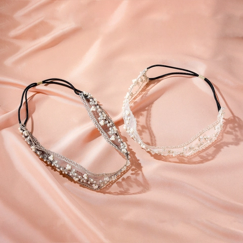Diadema De Encaje Y Perlas Artificiales Elegante Malla Bordado Hilo Dorado Accesorios Para El Cabello Vintage Dulce Para Mujeres Niñas