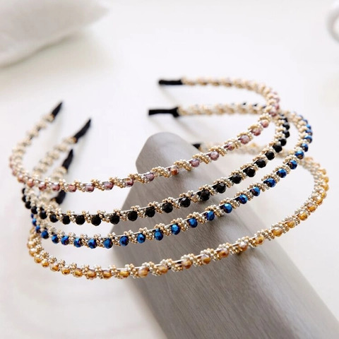Bandeau Perlé Cristal Strass Fin Alliage Serre-Tête Antidérapant Élégant Style Coréen Accessoires Cheveux Femmes