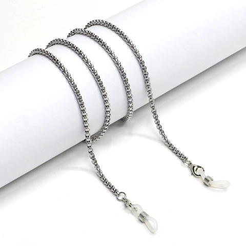 Stainless Steel Box Chain Glasses Chain With Anti-Slip Adjustable Silicone Loops Eyewear Strap For Sunglasses