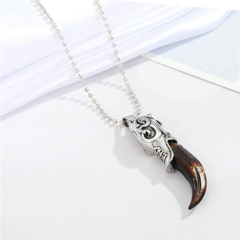 Pendant Necklace Wolf Tooth Dog Fang Alloy Resin Retro Punk Gothic Tribal Style Men