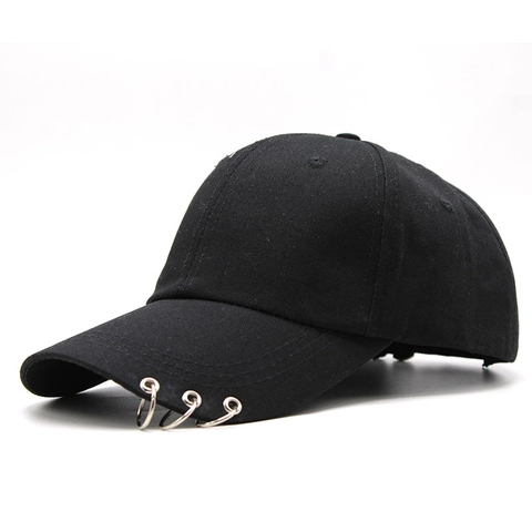 Gorra De Béisbol De Algodón Estilo Callejero Con Anillos De Metal Sombrero De Sol Ajustable Para Hombres Y Mujeres