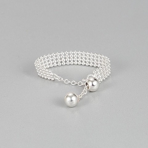 925 Sterlingsilber Verstellbarer Ring Mehrschichtiges Perlen Webdesign Mit Kugelanhänger Minimalistischer Stil Für Damen