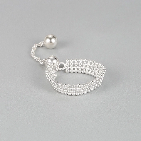925 Sterlingsilber Verstellbarer Ring Mehrschichtiges Perlen Webdesign Mit Kugelanhänger Minimalistischer Stil Für Damen