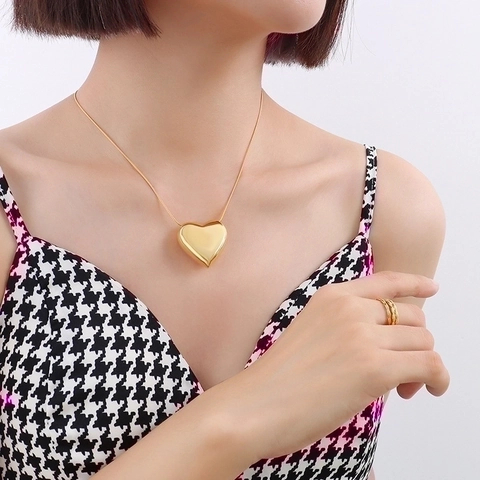 Minimalist Heart Pendant Necklace Titanium Steel Snake Bone Chain Gold Silver Color Fashion Daily Jewelry For Women