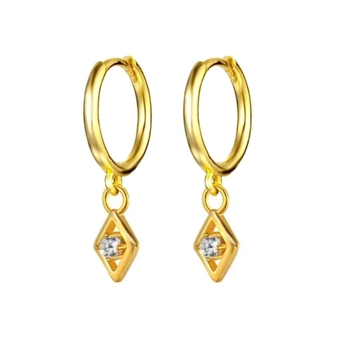 Mode Kupfer Creolen Mit 925 Sterling Silber Ohrstecker-Stift Geometrische Raute Strass Anhänger Schmuck Für Damen