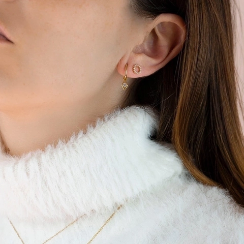 Mode Kupfer Creolen Mit 925 Sterling Silber Ohrstecker-Stift Geometrische Raute Strass Anhänger Schmuck Für Damen