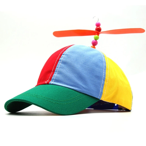 Chapeau À Hélice Pour Enfants Casquette De Baseball En Coton Patchwork Avec Rotor Rotatif Perles Colorées Accessoire De Plein Air