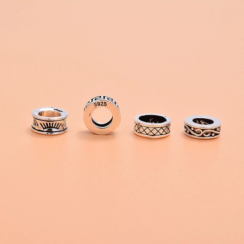 Vintage Σκαλιστές Χάντρες Διαχωριστικά 925 Ασήμι Sterling Ρετρό Γεωμετρικό Μοτίβο Χάντρες Για DIY Βραχιόλι Κολιέ Κοσμήματα
