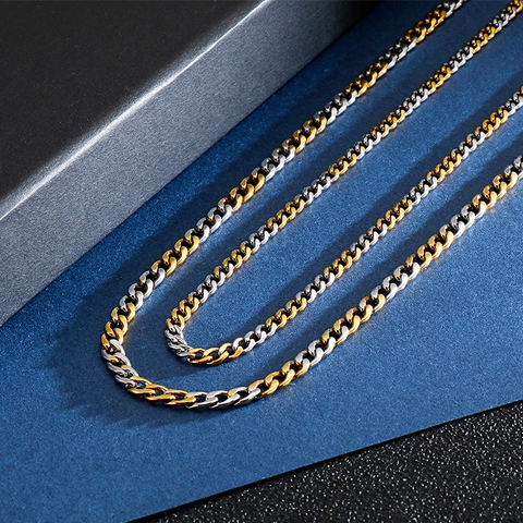 Minimalist Curb Chain Necklace Stainless Steel Polished Dual Color Gold And Silver Toned Hip Hop Jewelry Unisex