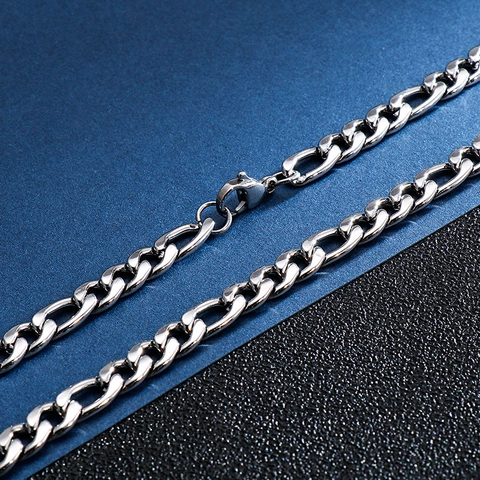 Figaro Chain Necklace Stainless Steel Hip Hop Punk Trendy Link Necklaces For Men Women Silver Color