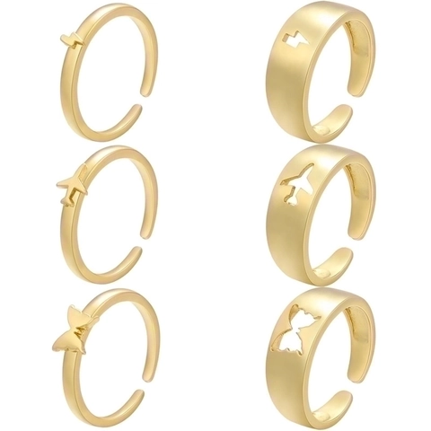 Minimalistisch Kupfer Vergoldet Offen Ring Für Damen Schmetterling Blitz Flugzeug Hohl Einstellbar Geometrisch Mode Schmuck Fingerring Geschenk