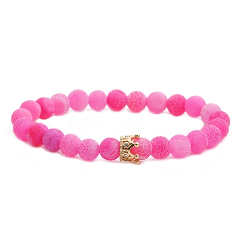 Bracelet En Perles De Pierre Naturelle Avec Breloque Couronne Zircon Micro Pavé Bijoux Élastiques Pour Couples