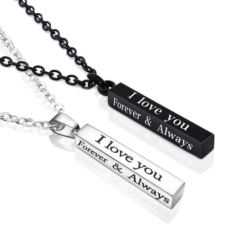Collana Con Pendente A Pilastro Acciaio Inossidabile Inciso Barra Gioielli Regalo Per Coppie Amanti Uomini Donne Design Verticale