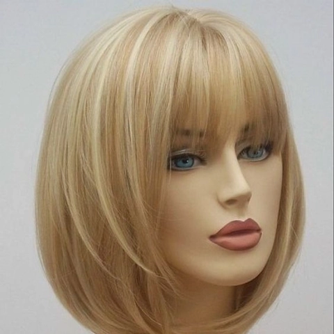 Korte Rechte Bob Pruik Blond Wit Gemengd Synthetische Vezel Ademend Roos Net Natuurlijk Dames Haarstukje
