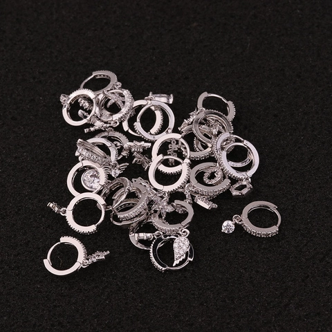 Kleine Koperen Creolen Met Zirkonia Bliksem Maan Ster Hart Bedeltjes Sierlijke Helix Piercing Sieraden Voor Dames Mode