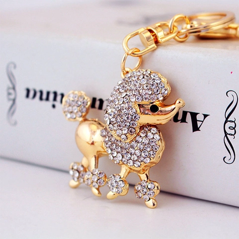 Shiny Rhinestone Poodle Keychain Cute Animal Zinc Alloy Dog Key Chain Pendant For Women Bag Decoration Jewelry Gift
