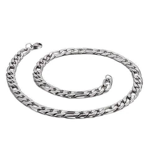 Masculine Figaro Link Chain Necklace Stainless Steel Silver Tone Polished Jewelry For Men Hip Hop Style