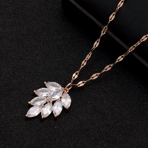 Collana Con Ciondolo A Foglia Acciaio Inossidabile Titanio Con Zircone Cristallo Gioielli Di Moda Per Donne Ragazze