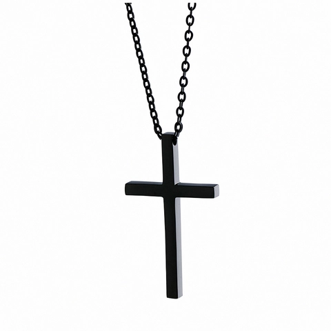 Collana Con Pendente A Croce Minimalista Acciaio Al Titanio Lucidatura Liscia Catena Lunga Streetwear Per Uomo Donna