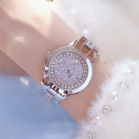 Luxury Women Quartz Watch Full Rhinestone Iced Out Alloy Strap Waterproof Elegant Fashion Analog Wristwatch