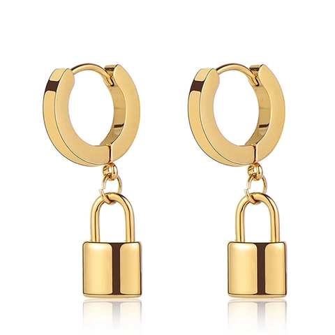 Padlock Anhänger Hoop Ohrringe Kupfer Geometrischer Punk Hip Hop Mit 925 Sterling Silber Ohrring Stecker
