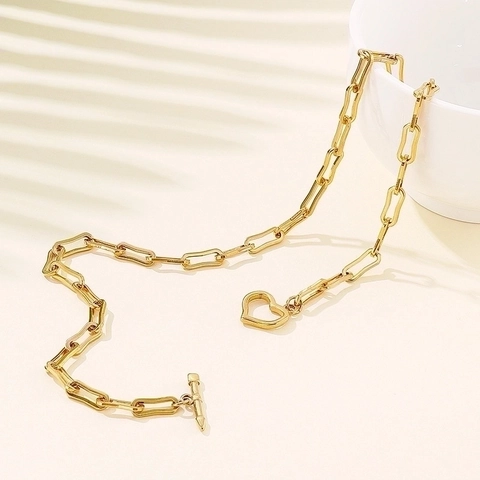 Stainless Steel Paperclip Chain Necklace And Bracelet Jewelry Set Heart Toggle Clasp Fashion Trendy Women Accessories
