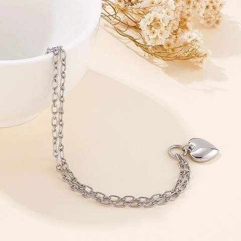 Collar Y Pulsera Con Colgante De Corazón Para Mujer Acero Inoxidable Cierre De Palanca Cadena Eslabones