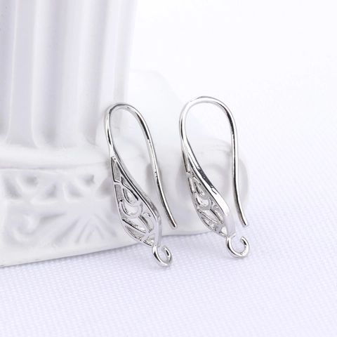 Copper Gold Silver Plated Earring Hooks DIY Jewelry Making Accessories With Rhinestone Inlaid Hollow Leaf Design Geometric Ear Wire Hooks For Women