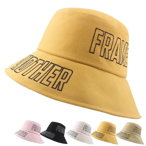 Bucket Hat Baumwolle Polyester Buchstaben Bestickt Sonnenschutz Breite Krempe Lässig Mode Für Damen