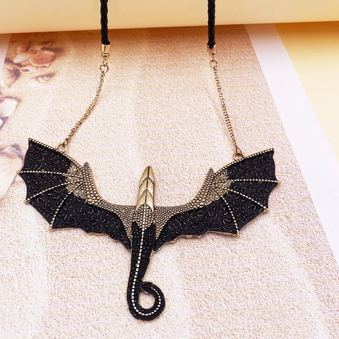 Gothic Dragon Pendant Necklace Alloy And PU Leather Cord Vintage Pterosaur Wing Bat Halloween Punk Rock For Men Women