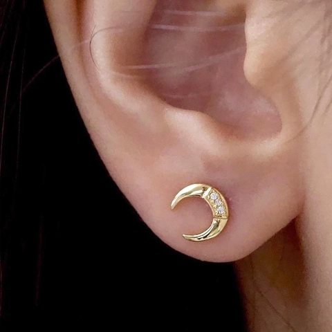 Luxury 925 Sterling Silver Post Crescent Moon Stud Earrings For Women Copper Rhinestone Micro Inlaid Minimalist Jewelry