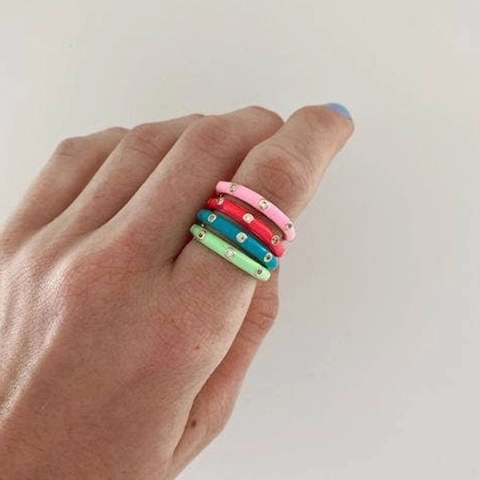 Anello in Rame con Zirconia Micro Intarsiata di Personalità Europea Americana Anello Regolabile Aperto Colorato in Smalto Donna