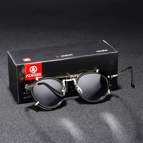 Round Steampunk Sunglasses For Women Metal Frame UV400 Protection Retro Outdoor Fashion Eyewear Vintage Carved Temples