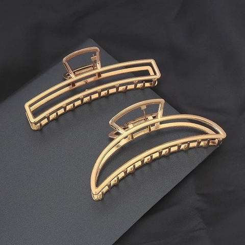 Pinza De Pelo Metal Grande Hueca Geométrica Aleación De Zinc Elegante Rectangular Forma De Luna Para Mujeres Accesorio