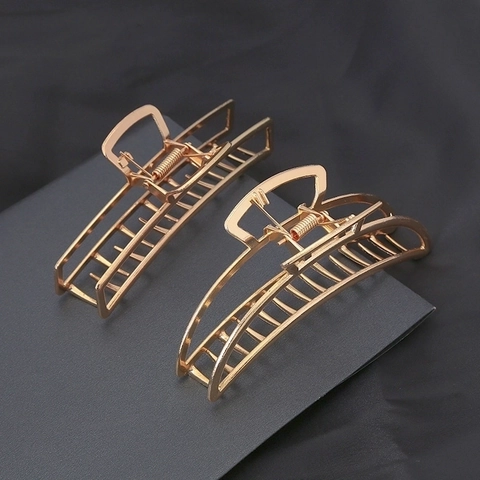 Pinza De Pelo Metal Grande Hueca Geométrica Aleación De Zinc Elegante Rectangular Forma De Luna Para Mujeres Accesorio