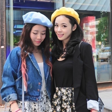 Solid Color Beret Hat Wool Like Acrylic Felt Artist Hat For Women Warm Autumn Winter Fashion Accessories