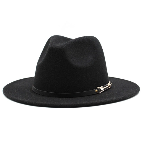 Retro Wool Felt Fedora Hat Wide Brim Jazz Cap With Leather Belt Buckle Vintage Style For Men Women